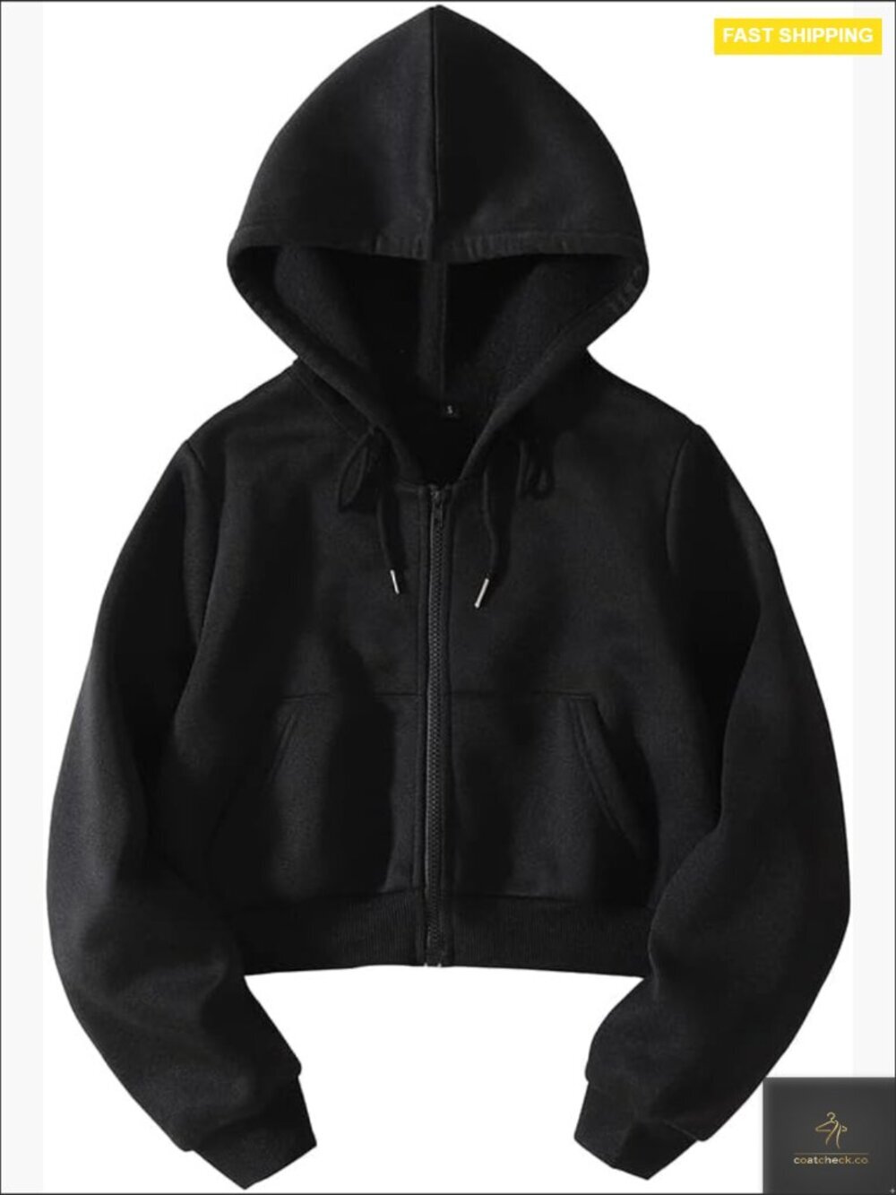 Full Zip Up Cropped Hoodie Sweatshirt Long Sleeve Drawstring Hooded Crop Jacket